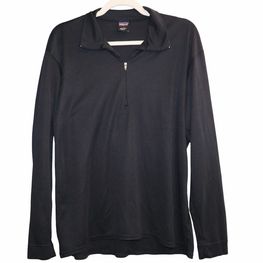 Patagonia Capilene Quarter‎ Zip Pullover Black Large Base Layer Long Sleeve